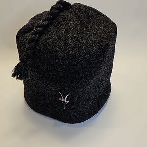 Chic Black Knit Hat with Embroidered Detail